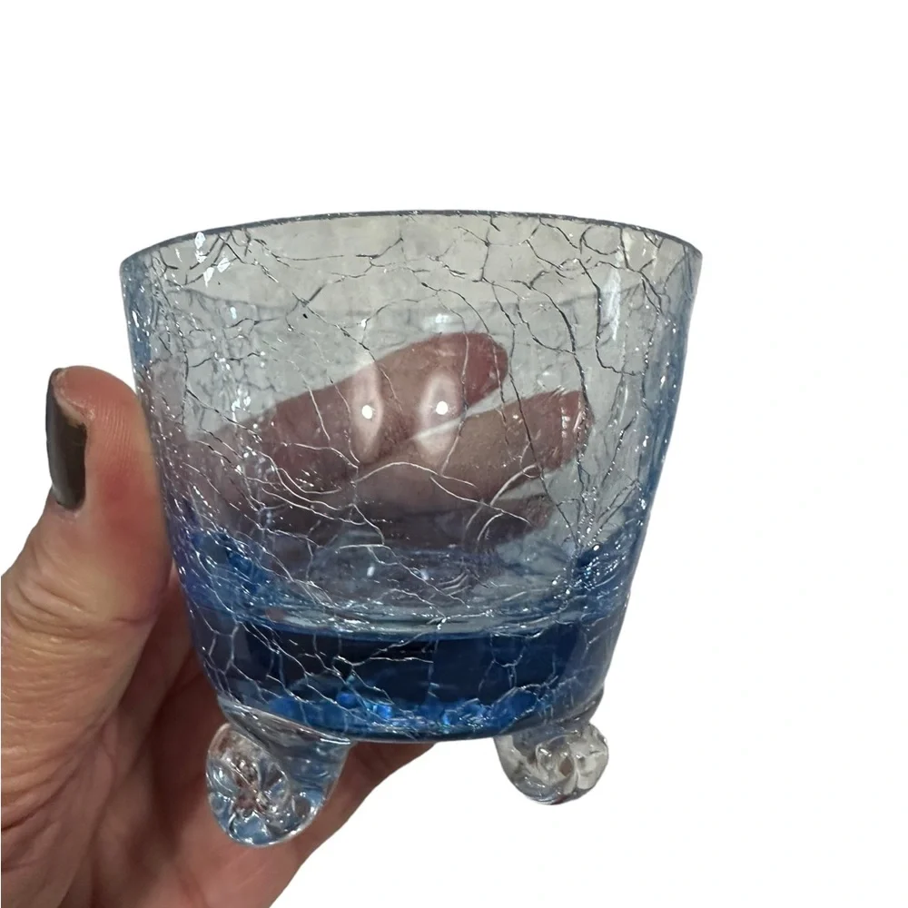 Blue Crackle Glass Votive Candle Holders